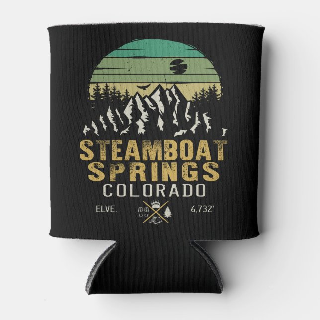 Steamboat Springs Colorado Mountain Camping Skiing Can Cooler (Front)