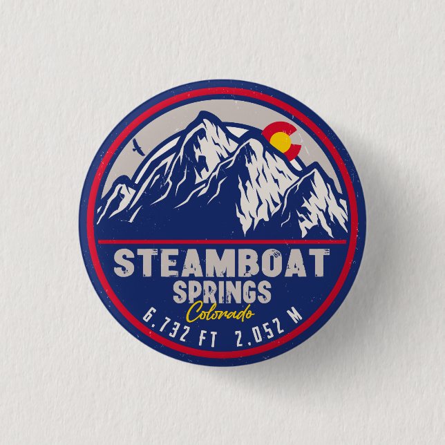 Steamboat Springs Colorado Mountain Ski Hiking Button (Front)