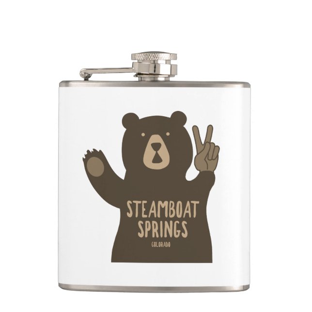 Steamboat Springs Colorado Peace Bear Flask (Front)