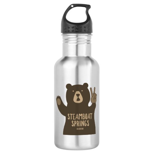 Steamboat Springs Colorado Peace Bear Stainless Steel Water Bottle