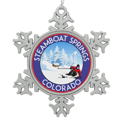 Steamboat Springs Colorado Skiing Ski Mountains Snowflake Pewter Christmas Ornament
