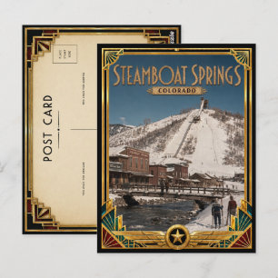 Steamboat Springs Colorado Vintage Art Deco Golden Postcard