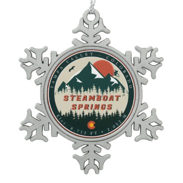 Steamboat Springs Colorado Vintage Mountain Snowflake Pewter Christmas Ornament