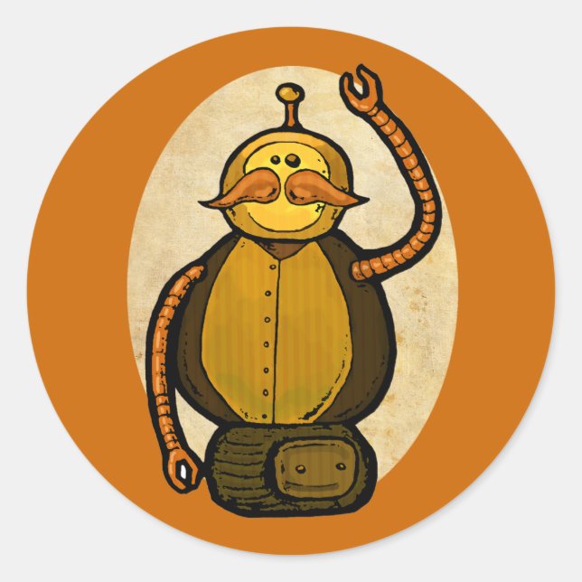 Steambot Antique Robot Classic Round Sticker (Front)