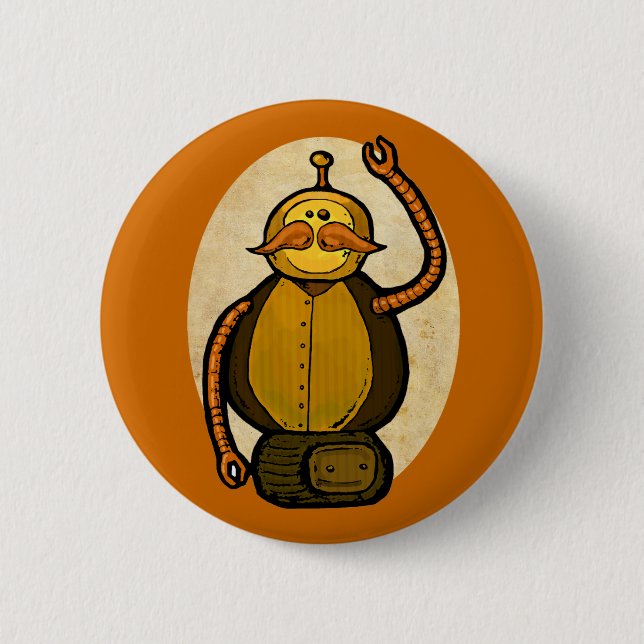 Steambot Antique Robot Pinback Button (Front)