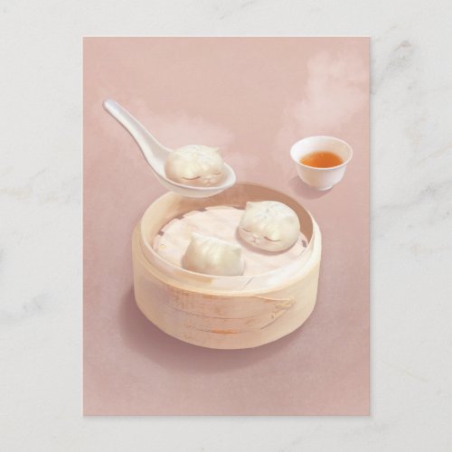 Steamed Bao Buns with Tea Announcement Postcard