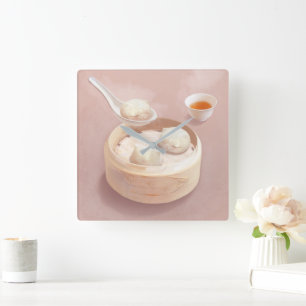 Steamed Bao Buns with Tea Square Wall Clock