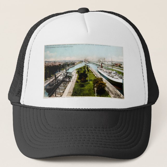 Steamer in the Locks, Sault Ste.Marie, Michigan Trucker Hat (Front)