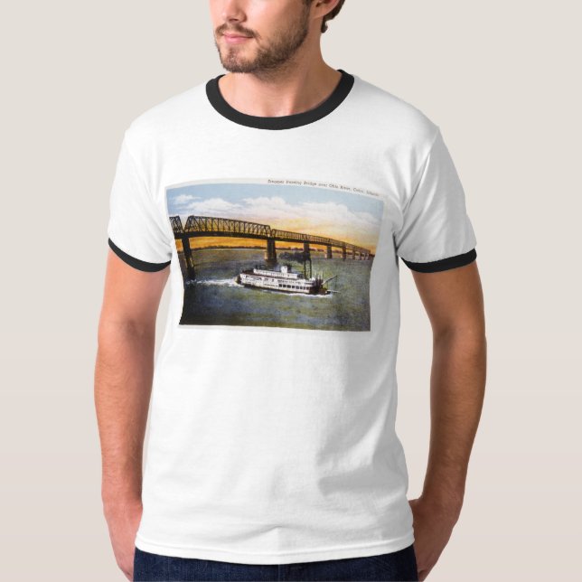 Steamer Passing Bridge, Ohio River, Cairo,Illinois T-Shirt (Front)
