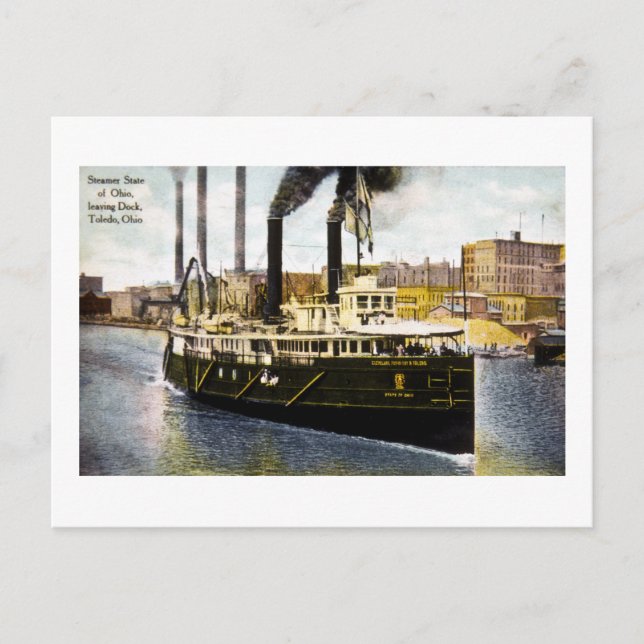 Steamer State of Ohio Leaving Dock, Toledo, Ohio Postcard (Front)