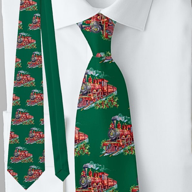 Steamer Train Red on Green Festive Neck Tie (Creator Uploaded)