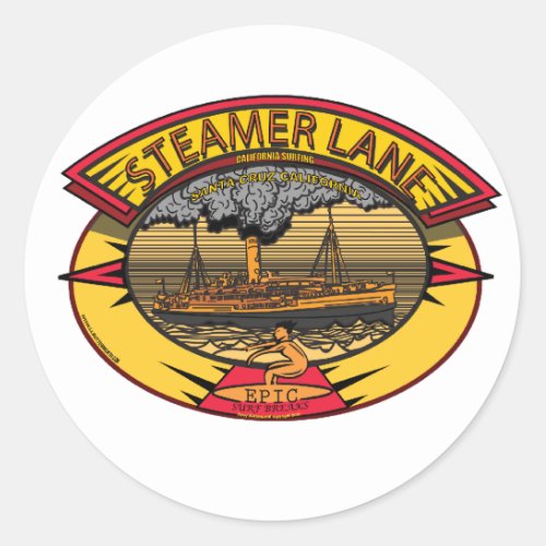 STEAMERS LANE SANTA CRUZ CA CLASSIC ROUND STICKER