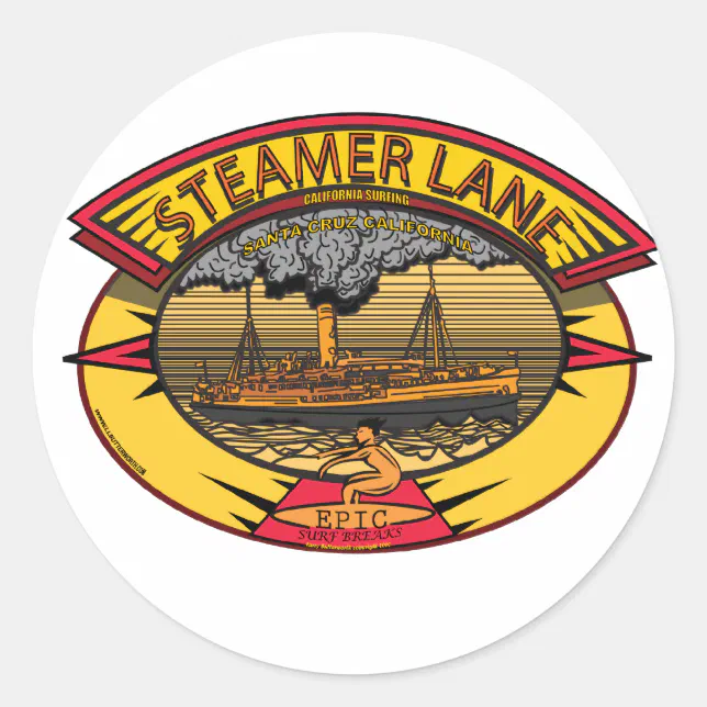 STEAMERS LANE SANTA CRUZ CA. CLASSIC ROUND STICKER Zazzle