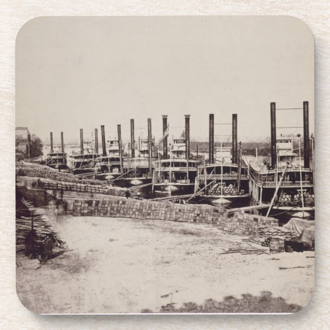 Steamers on the Mississippi (b/w photo) Beverage Coaster (Front)