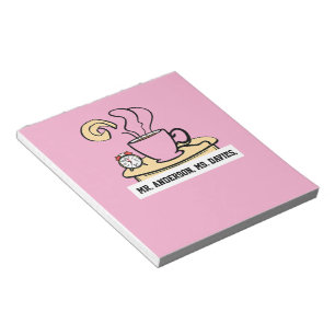 Steaming coffee cup, clock, Teacher Appreciation  Notepad