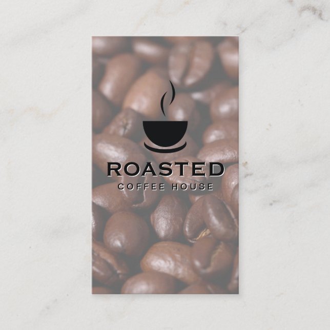 Steaming Coffee Cup | Coffee Beans Business Card (Front)