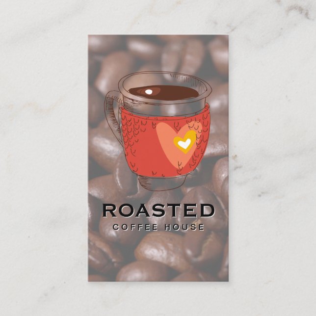 Steaming Coffee Cup | Coffee Beans | Cafe Business Card (Front)