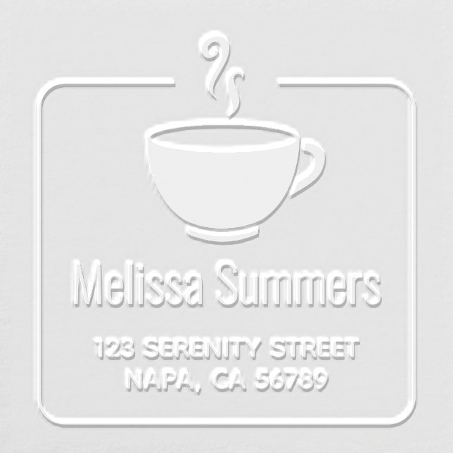 Steaming Coffee Cup Framed Address Embosser (Design)
