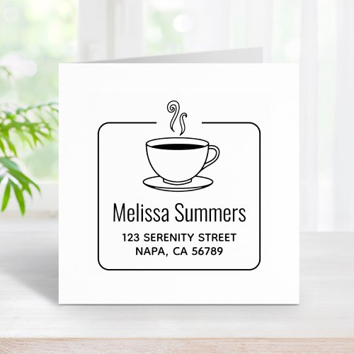 Steaming Coffee Cup Framed Address Rubber Stamp