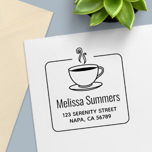 Steaming Coffee Cup Framed Address Self-inking Stamp