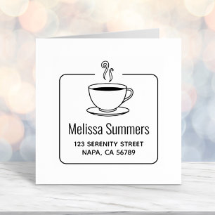 Steaming Coffee Cup Framed Address Self-inking Stamp