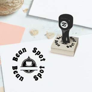 Steaming Coffee Cup Heart Logo  2 phrase  Rubber Stamp