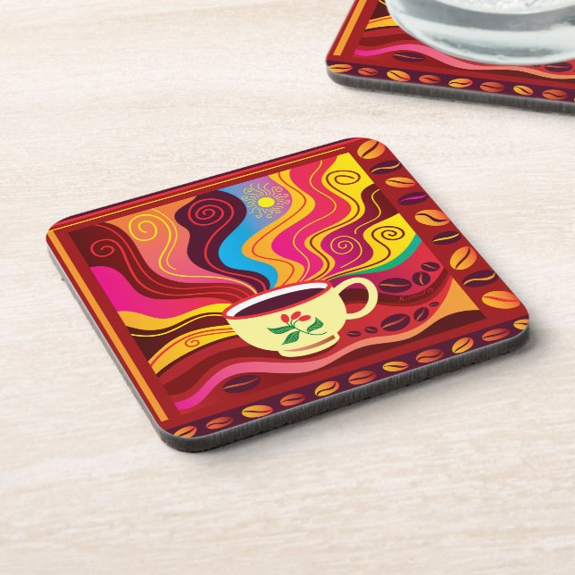 Steaming Coffee Cup Pattern Beverage Coaster (Left Side)