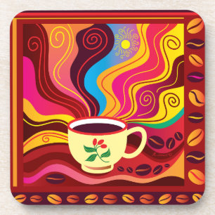 Steaming Coffee Cup Pattern Beverage Coaster