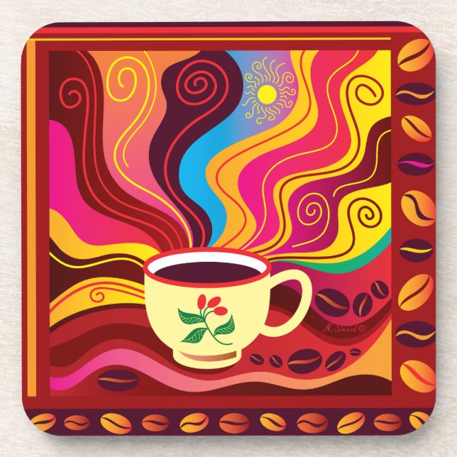 Steaming Coffee Cup Pattern Beverage Coaster (Front)