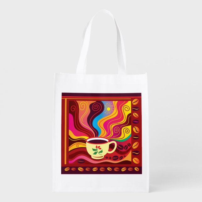 Steaming Coffee Cup Pattern Grocery Bag (Back)