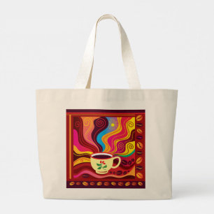 Steaming Coffee Cup Pattern Large Tote Bag