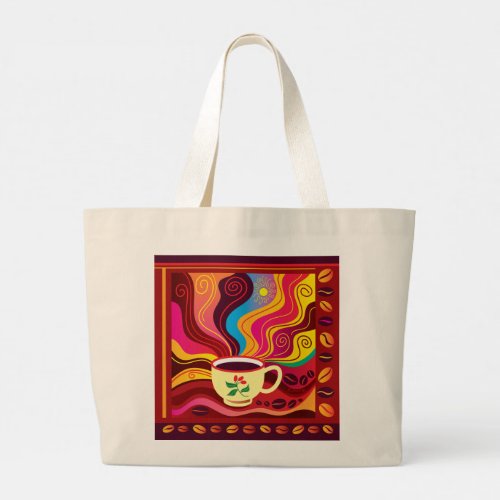 Steaming Coffee Cup Pattern Large Tote Bag
