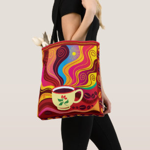 Steaming Coffee Cup Pattern Tote Bag