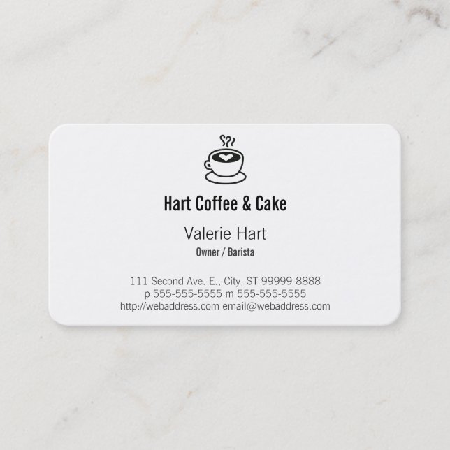 Steaming Coffee Cup with Heart Design Business Card (Front)