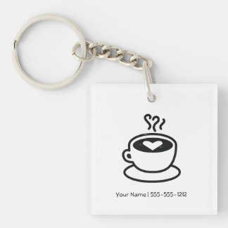 Steaming Coffee Cup with Heart Design (worn style) Keychain