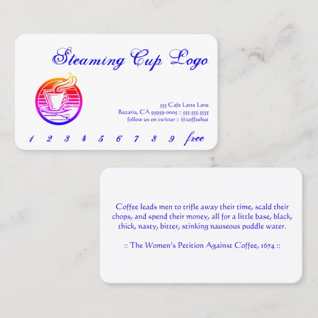 Steaming Cup Logo Drink Punch / Loyalty Card (Front/Back)
