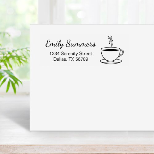 Steaming Cup of Coffee Address Rubber Stamp