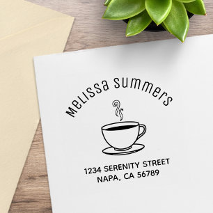 Steaming Cup of Coffee Arch Address Rubber Stamp