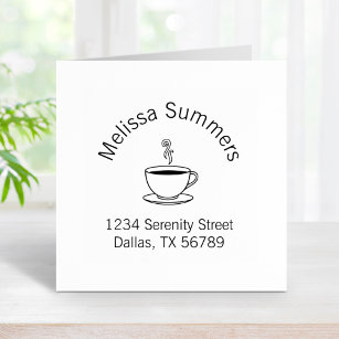 Steaming Cup of Coffee Arch Address Rubber Stamp