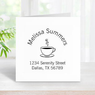 Steaming Cup of Coffee Arch Address Rubber Stamp