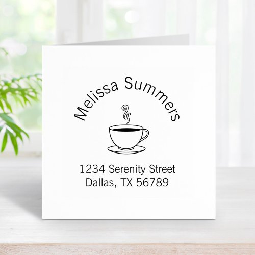 Steaming Cup of Coffee Arch Address Rubber Stamp