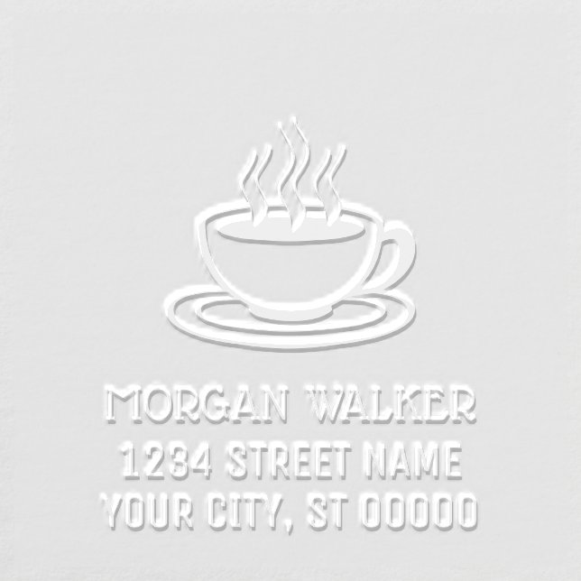 Steaming Cup of Coffee Beverage Name Address Embosser (Design)