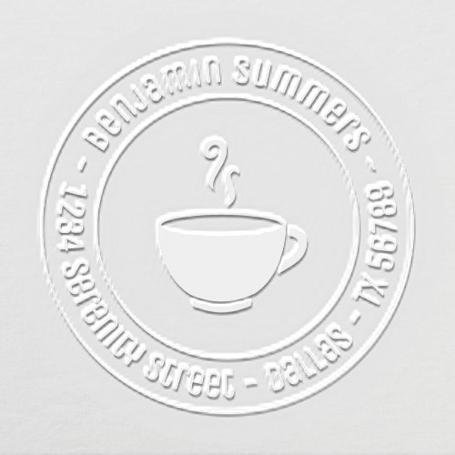 Steaming Cup of Coffee Round Address Embosser