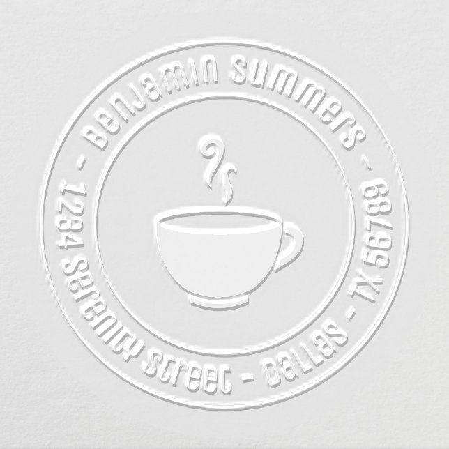 Steaming Cup of Coffee Round Address Embosser (Design)