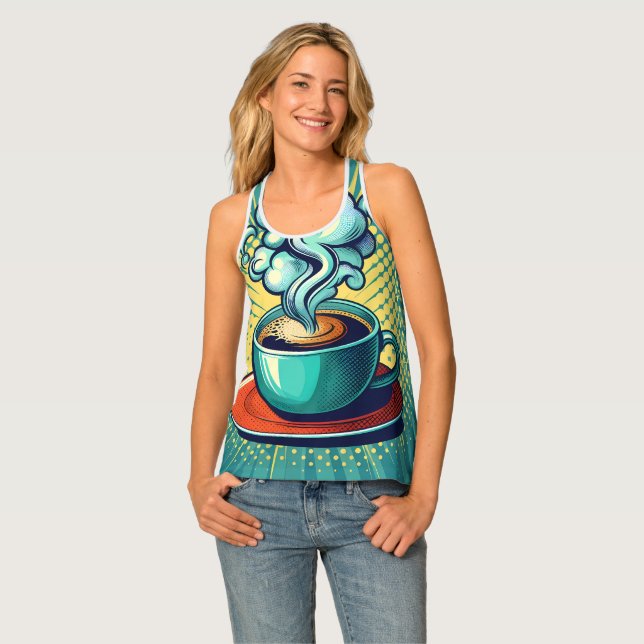 Steaming Cup Of Coffee Tank Top (Front Full)