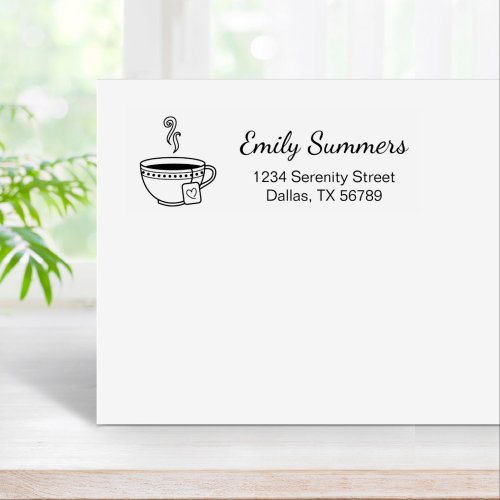 Steaming Cup of Tea Address Rubber Stamp