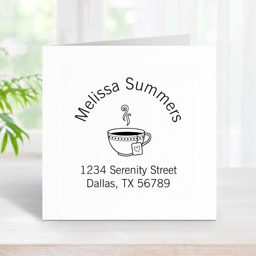 Steaming Cup of Tea Arch Address Rubber Stamp