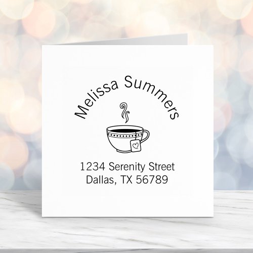 Steaming Cup of Tea Arch Address Self_inking Stamp