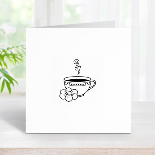 Steaming Cup of Tea Coffee Free Cup Loyalty Card Rubber Stamp