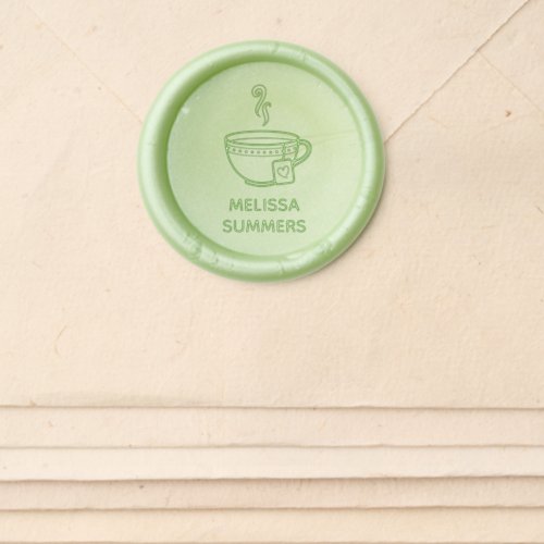 Steaming Cup of Tea Custom Name Wax Seal Sticker